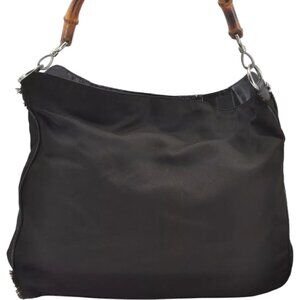 423145AF Gucci Shoulder Bag Black Bamboo 2Way Black Leather